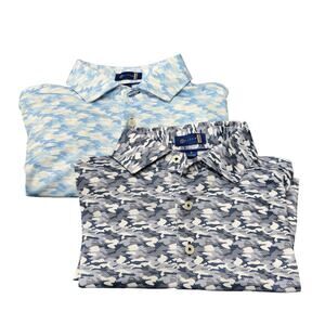 Lot of 2 STITCH Polo Shirts Blue Camo Short Sleeve Mens Small Coastal Golf Tops